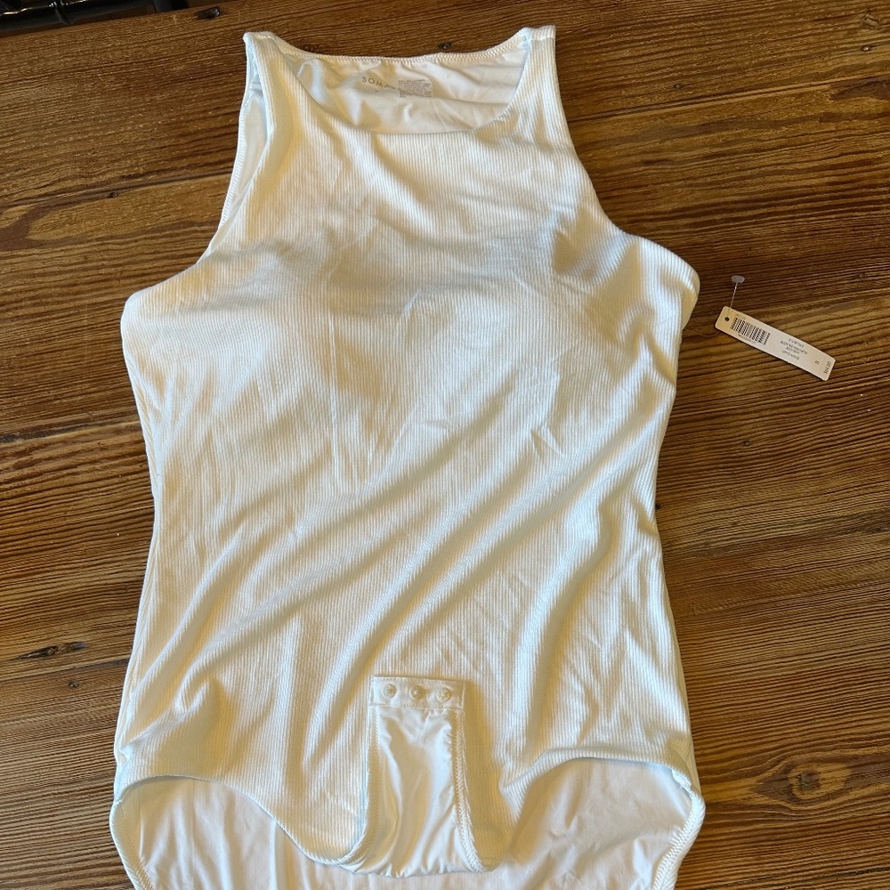 NWT Soma white body rib high neck bodysuit Small